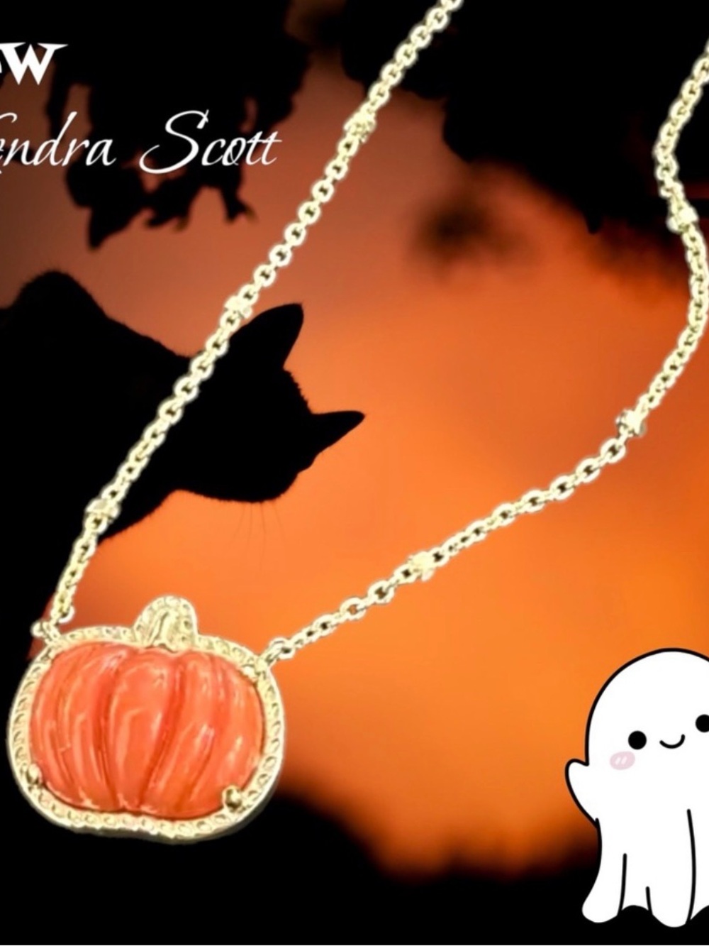Kendra Scott Orange Pumpkin Pendant Necklace in Gold Tone